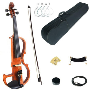 Kinglos Full Size 4/4 Colored Solid Wood Grain Advanced Electric / Silent Violin Kit with Ebony Fittings