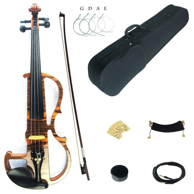 Kinglos Full Size 4/4 Colored Solid Wood Grain Advanced Electric / Silent Violin Kit with Ebony Fittings